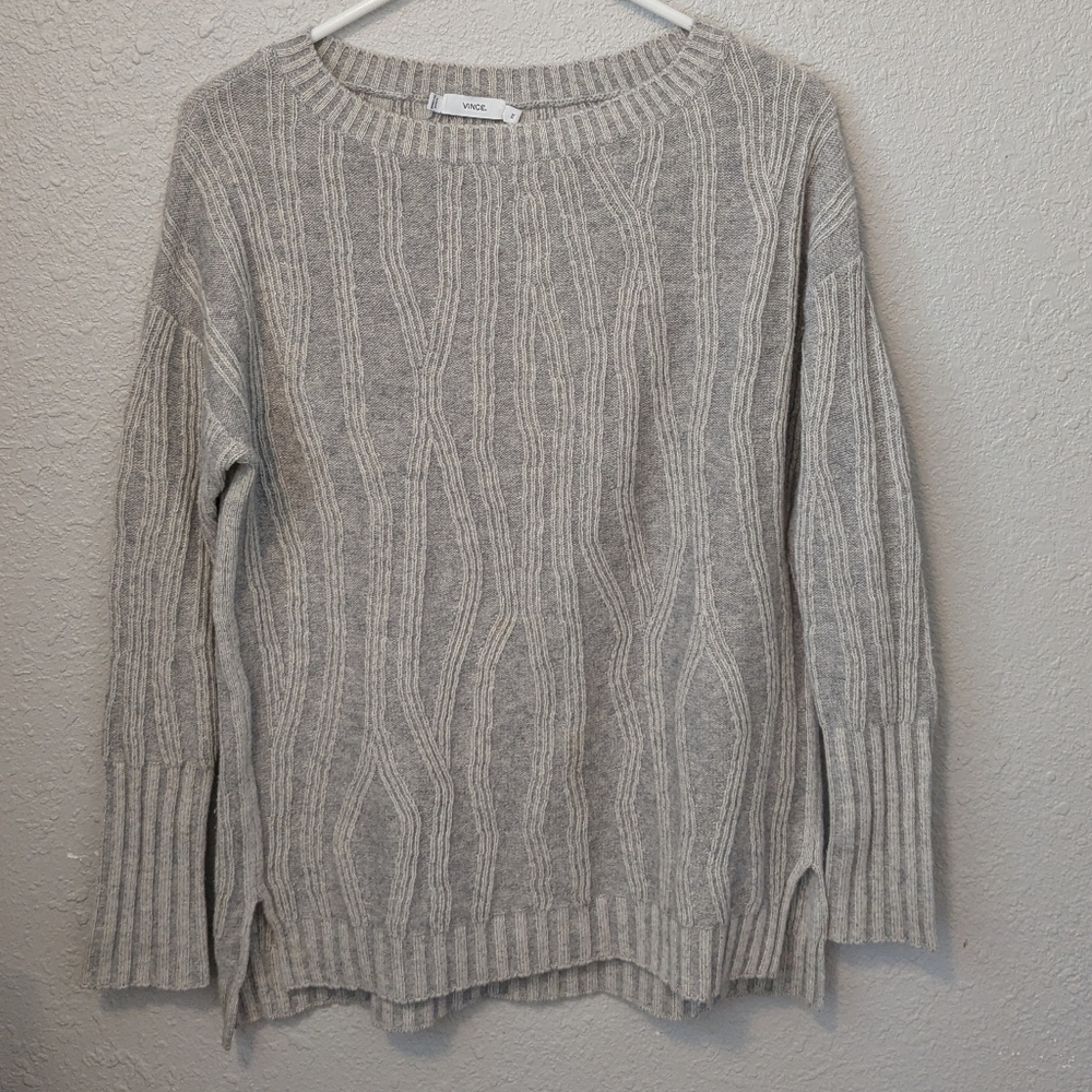 VINCE Wool Cashmere Blend 3-D Waterfall Stripe Knit Gray Sweater Women Sz X Smal